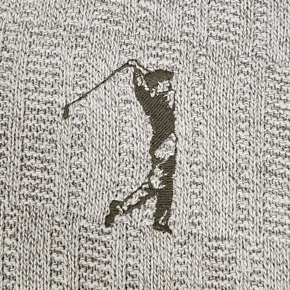 Trader Bay Mens 2XL V-Neck Golf Sweater Oatmeal Tan Knit Embroidered Made in USA